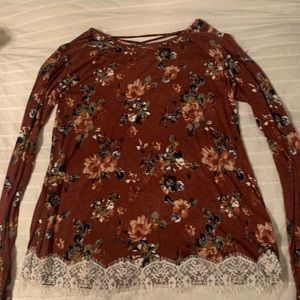 Long Sleeve Red Floral Top